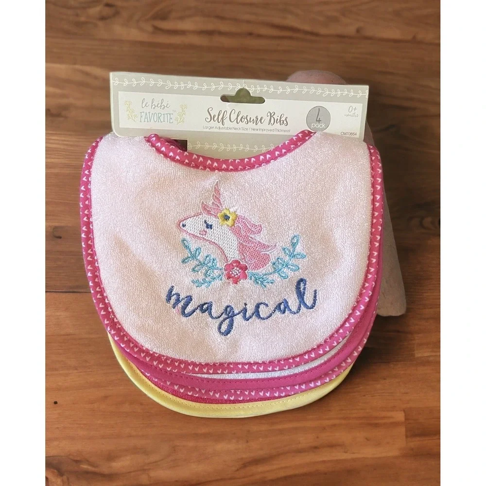 New Infant Baby Girls Le Bebe 4 Pack Bibs
